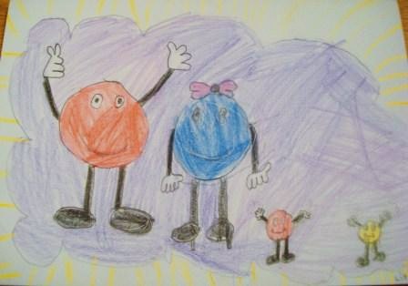 Kinderzeichnung Jubelnde Kugelmännchen-Familie