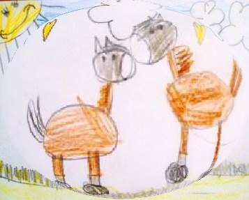 Kinderzeichnung Pferdebegrüssung